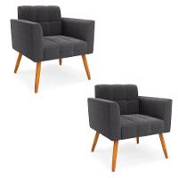 Poltrona Sala Estar Pé Palito Castanho Kit 2 Elisa Bouclê Grafite D03 - D'rossi - 1