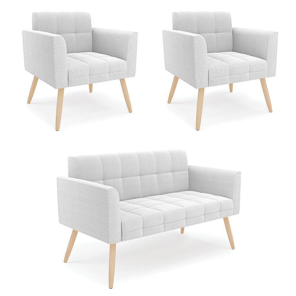 Namoradeira E 2 Poltronas Pé Palito Natural Elisa Bouclê Off White D03 - D'rossi - 1