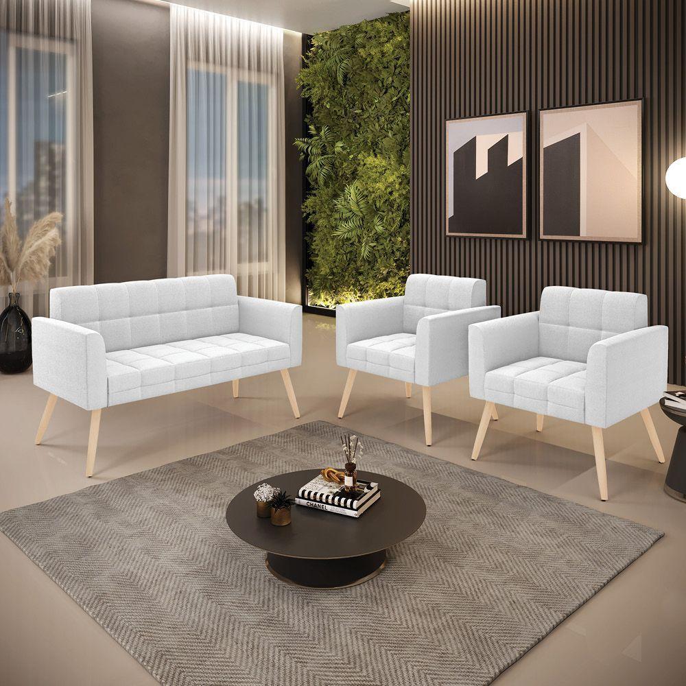 Namoradeira E 2 Poltronas Pé Palito Natural Elisa Bouclê Off White D03 - D'rossi - 7