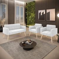 Namoradeira E 2 Poltronas Pé Palito Natural Elisa Bouclê Off White D03 - D'rossi - 7