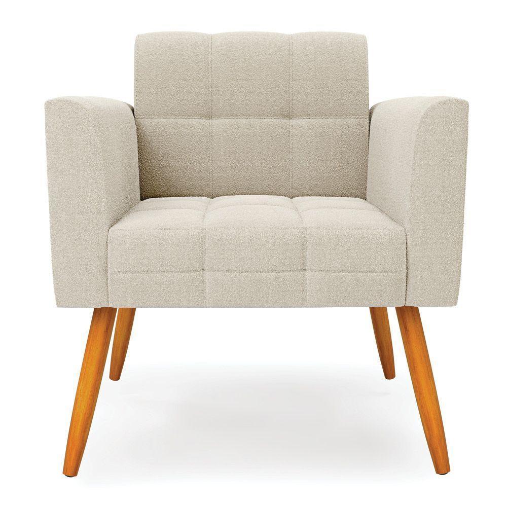 Poltrona Sala Estar Pé Palito Castanho Kit 2 Elisa Bouclê Bege D03 - D'rossi - 4