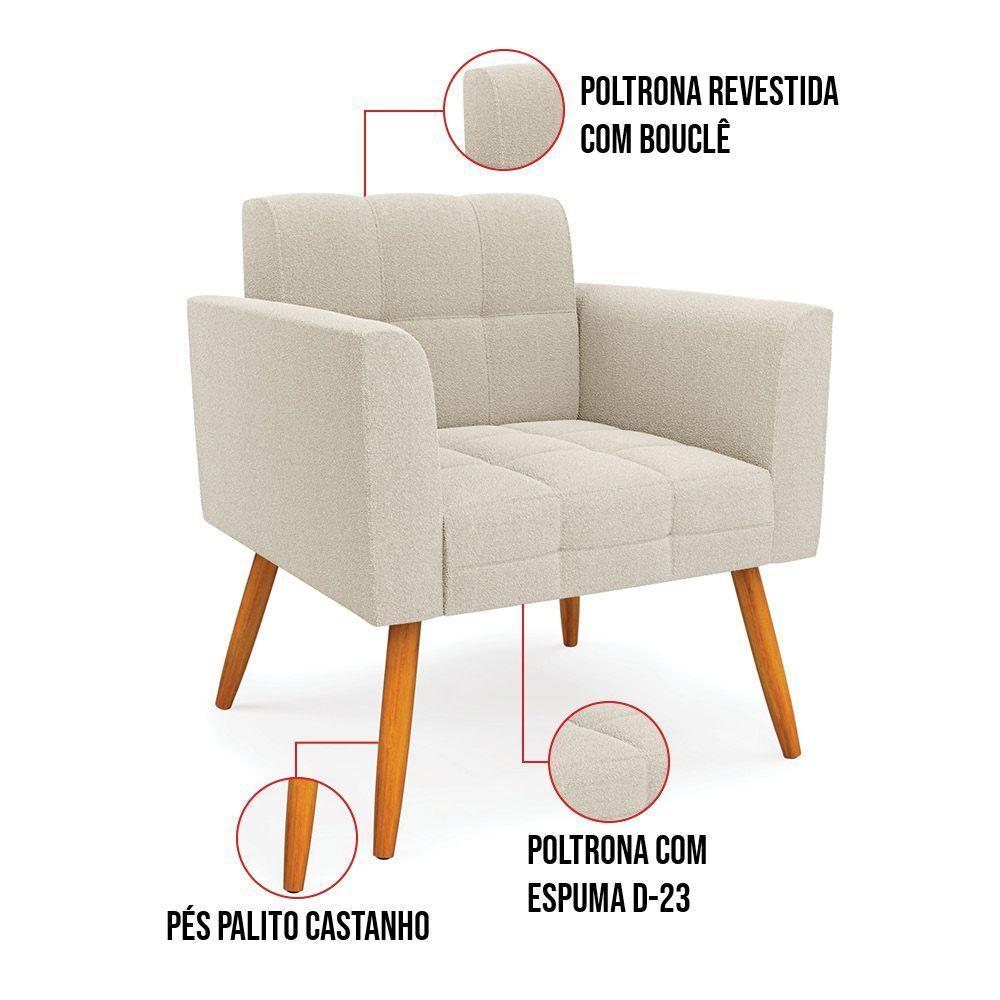 Poltrona Sala Estar Pé Palito Castanho Kit 2 Elisa Bouclê Bege D03 - D'rossi - 6