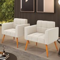 Poltrona Sala Estar Pé Palito Castanho Kit 2 Elisa Bouclê Bege D03 - D'rossi - 7