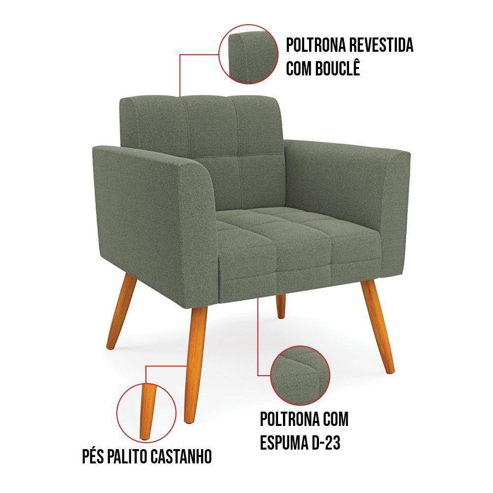 Poltrona Sala Estar Pé Palito Castanho Kit 2 Elisa Bouclê Menta D03 - D'rossi - 6