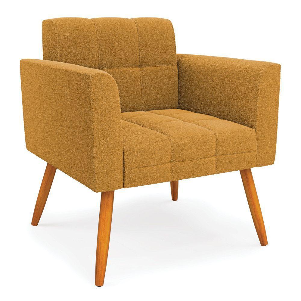 Poltrona Sala Estar Pé Palito Castanho Kit 2 Elisa Bouclê Mostarda D03 - D'rossi - 3