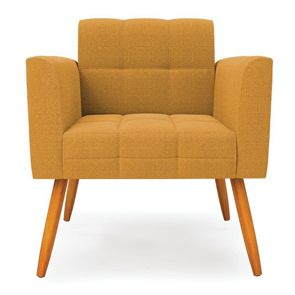 Poltrona Sala Estar Pé Palito Castanho Kit 2 Elisa Bouclê Mostarda D03 - D'rossi - 4