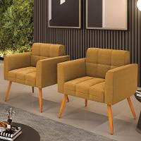 Poltrona Sala Estar Pé Palito Castanho Kit 2 Elisa Bouclê Mostarda D03 - D'rossi - 7