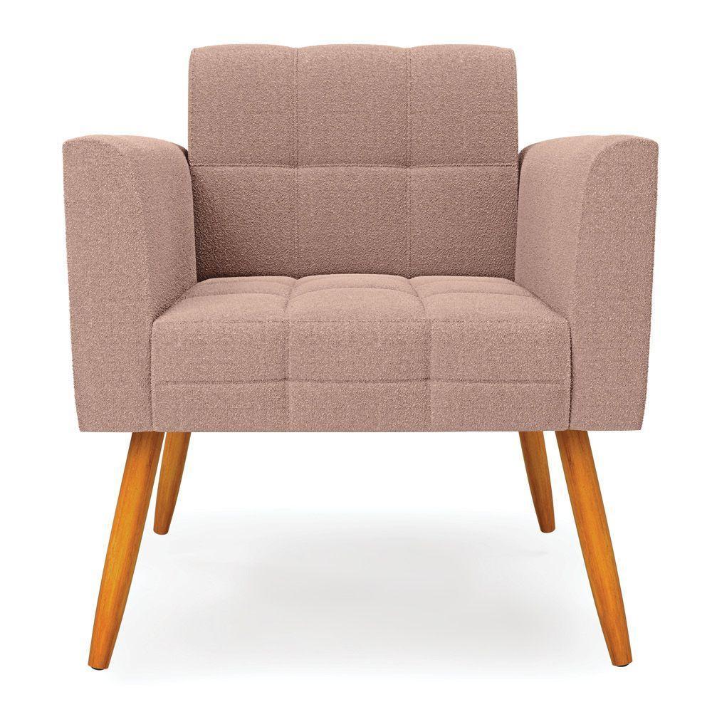 Poltrona Sala Estar Pé Palito Castanho Kit 2 Elisa Bouclê Rosê D03 - D'rossi - 4