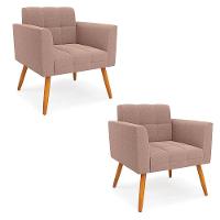 Poltrona Sala Estar Pé Palito Castanho Kit 2 Elisa Bouclê Rosê D03 - D'rossi - 1