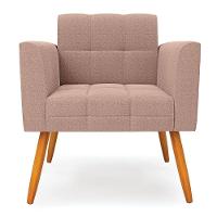 Poltrona Sala Estar Pé Palito Castanho Kit 2 Elisa Bouclê Rosê D03 - D'rossi