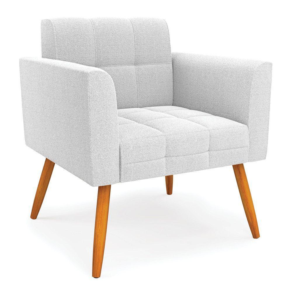 Poltrona Sala Estar Pé Palito Castanho Kit 2 Elisa Bouclê Off Wte D03 - D'rossi - 3