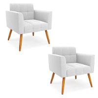 Poltrona Sala Estar Pé Palito Castanho Kit 2 Elisa Bouclê Off Wte D03 - D'rossi - 1