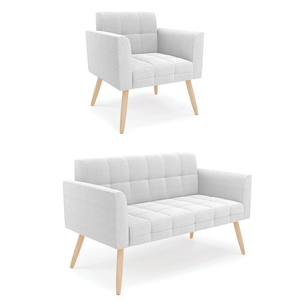 Namoradeira E Poltrona Pé Palito Natural Elisa Bouclê Off White D03 - D'rossi - 1