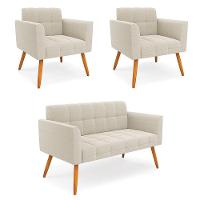 Namoradeira E 2 Poltronas Pé Palito Castanho Elisa Bouclê Bege D03 - D'rossi - 1