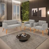 Namoradeira E 2 Poltronas Pé Palito Castanho Elisa Bouclê Cinza D03 - D'rossi - 7