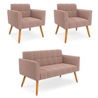 Namoradeira E 2 Poltronas Pé Palito Castanho Elisa Bouclê Rosê D03 - D'rossi - 1