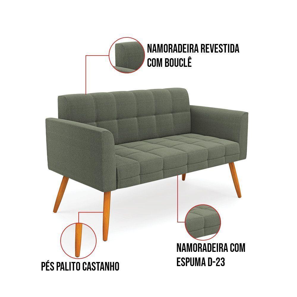 Namoradeira E 2 Poltronas Pé Palito Castanho Elisa Bouclê Menta D03 - D'rossi - 6
