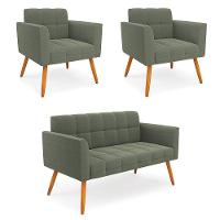 Namoradeira E 2 Poltronas Pé Palito Castanho Elisa Bouclê Menta D03 - D'rossi - 1