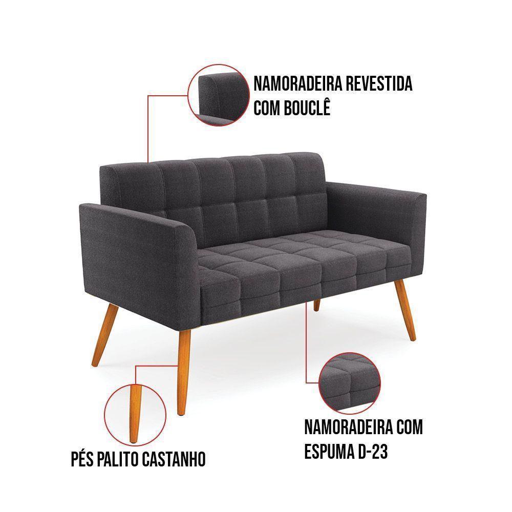 Namoradeira E 2 Poltronas Pé Palito Castanho Elisa Bouclê Grafite D03 - D'rossi - 6