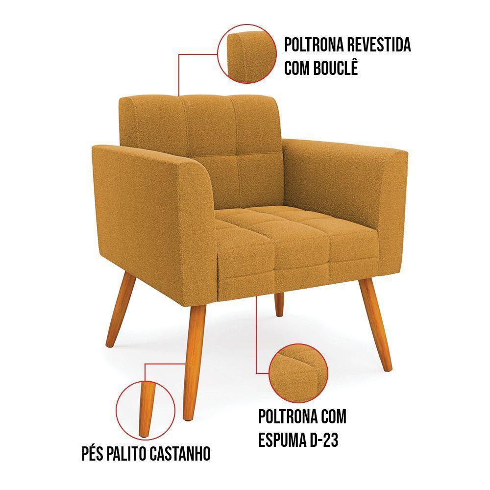 Namoradeira E 2 Poltronas Pé Palito Castanho Elisa Bouclê Mostarda D03 - D'rossi - 8