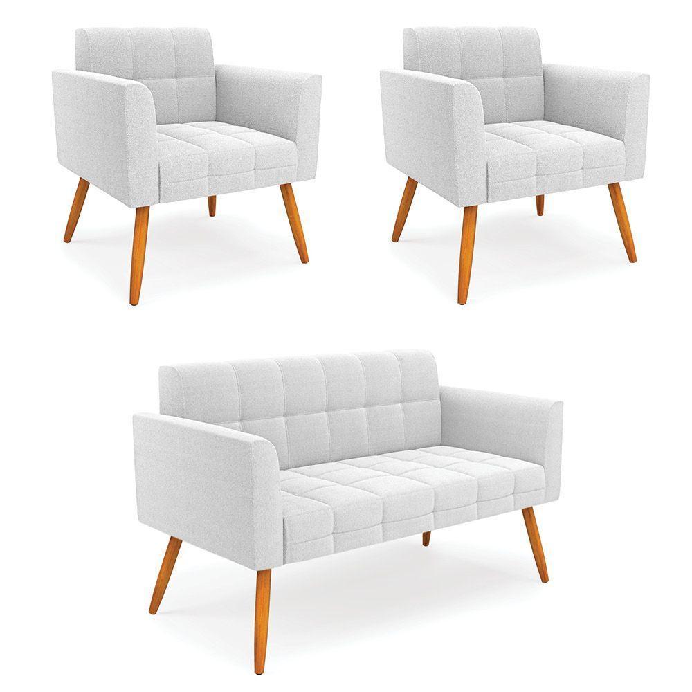 Namoradeira E 2 Poltronas Pé Palito Castanho Elisa Bouclê Off Wte D03 - D'rossi - 1