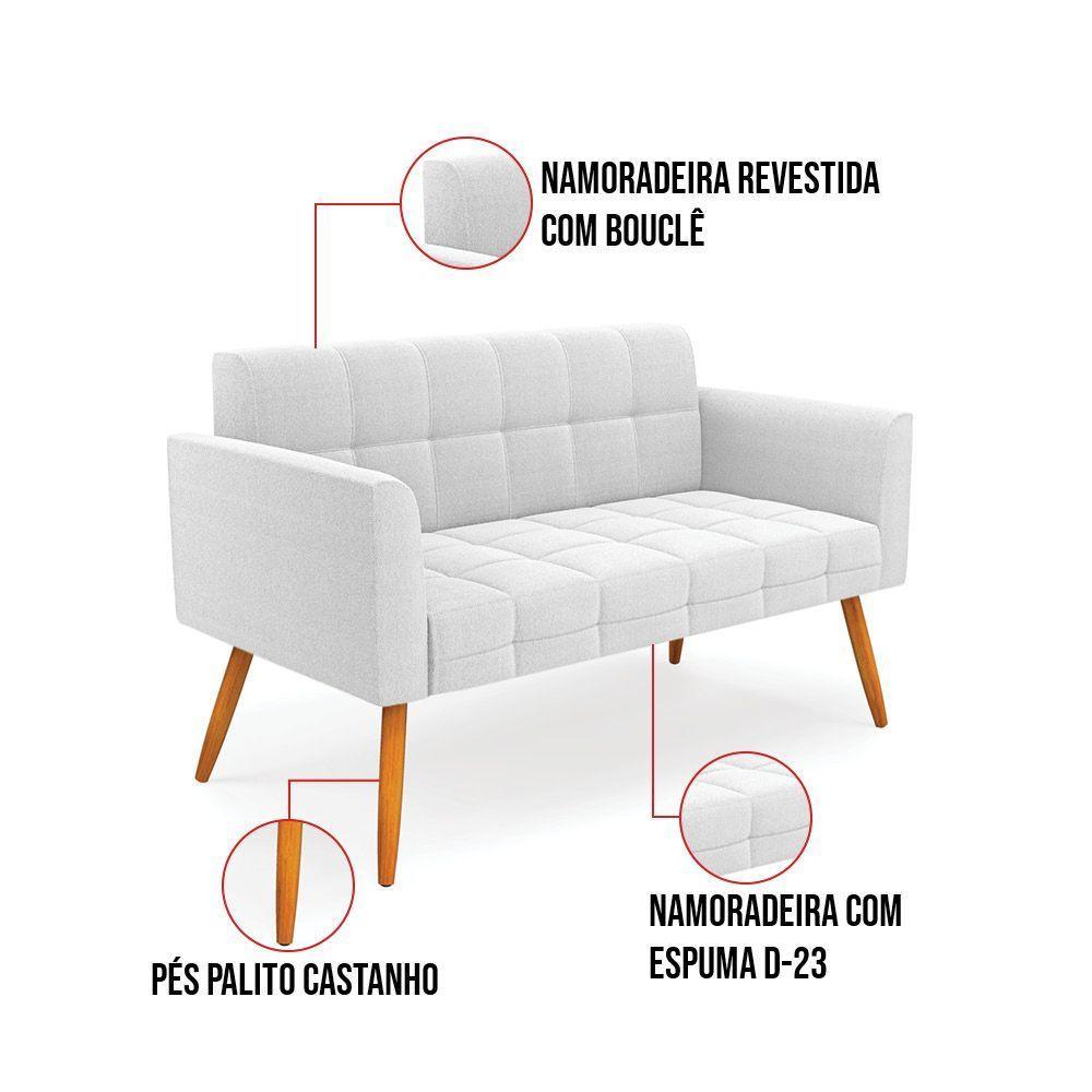 Namoradeira E 2 Poltronas Pé Palito Castanho Elisa Bouclê Off Wte D03 - D'rossi - 6