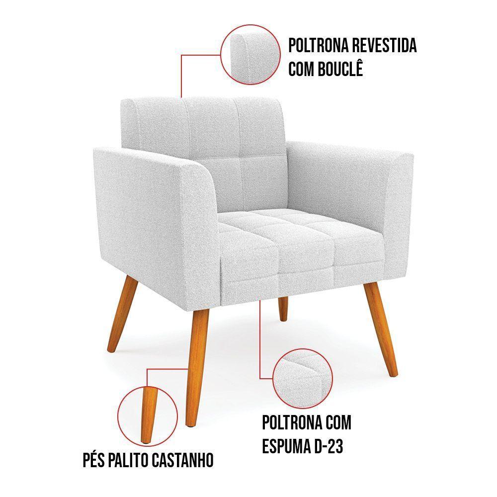 Namoradeira E 2 Poltronas Pé Palito Castanho Elisa Bouclê Off Wte D03 - D'rossi - 8