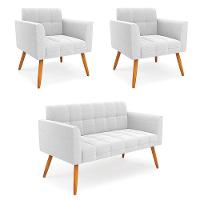 Namoradeira E 2 Poltronas Pé Palito Castanho Elisa Bouclê Off Wte D03 - D'rossi - 1