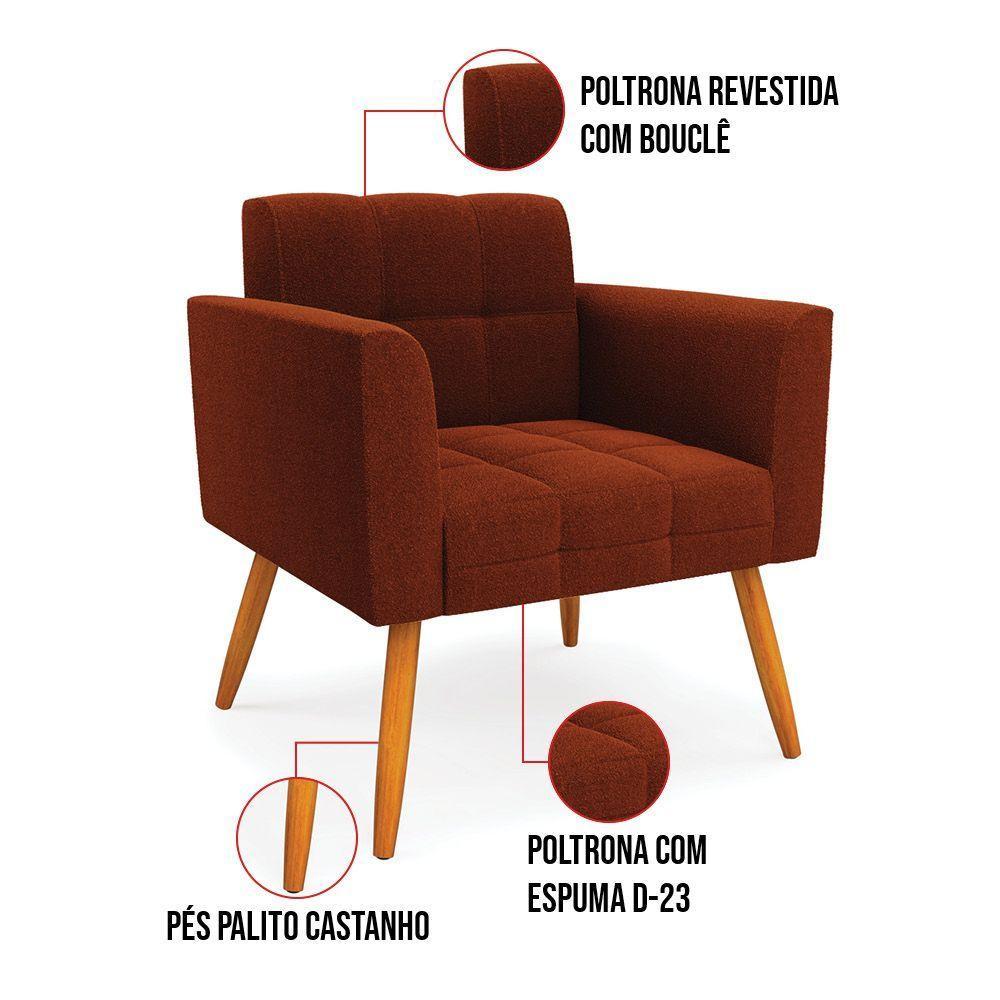 Namoradeira E 2 Poltronas Pé Palito Castanho Elisa Bouclê Terra D03 - D'rossi - 8