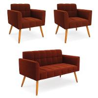 Namoradeira E 2 Poltronas Pé Palito Castanho Elisa Bouclê Terra D03 - D'rossi - 1