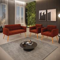 Namoradeira E 2 Poltronas Pé Palito Castanho Elisa Bouclê Terra D03 - D'rossi - 7