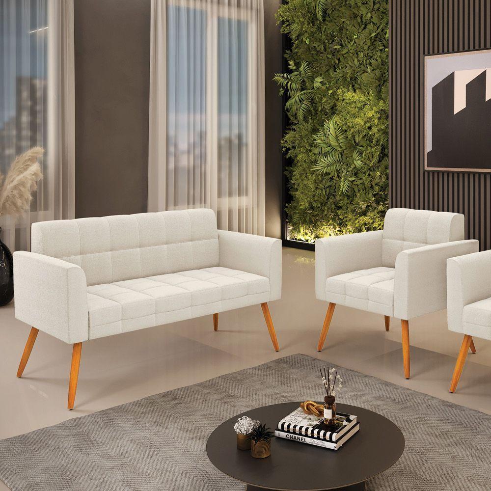 Namoradeira E Poltrona Pé Palito Castanho Elisa Bouclê Bege D03 - D'rossi - 4