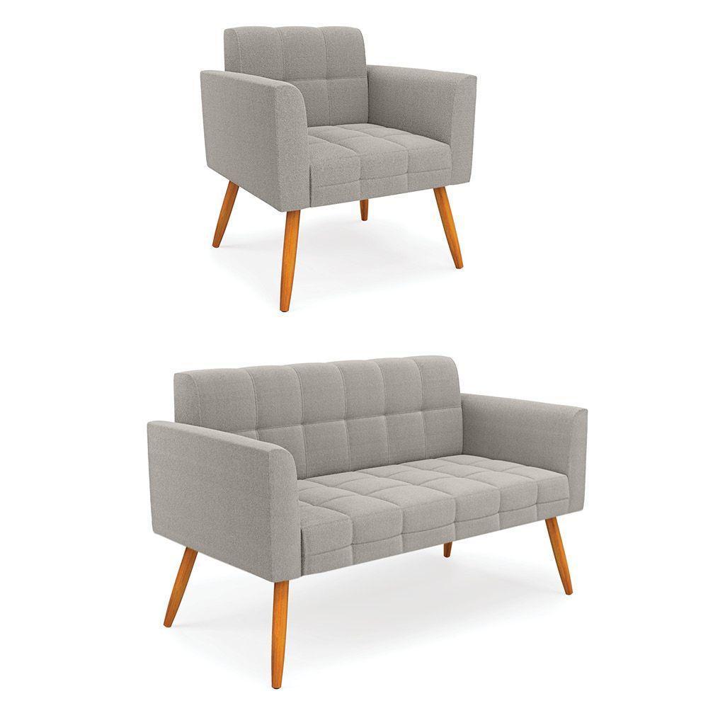 Namoradeira E Poltrona Pé Palito Castanho Elisa Bouclê Cinza D03 - D'rossi - 1