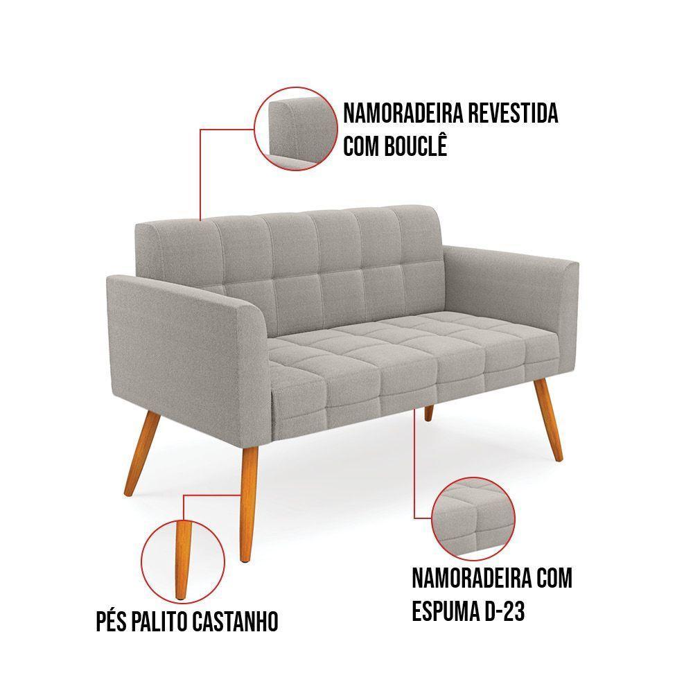Namoradeira E Poltrona Pé Palito Castanho Elisa Bouclê Cinza D03 - D'rossi - 6