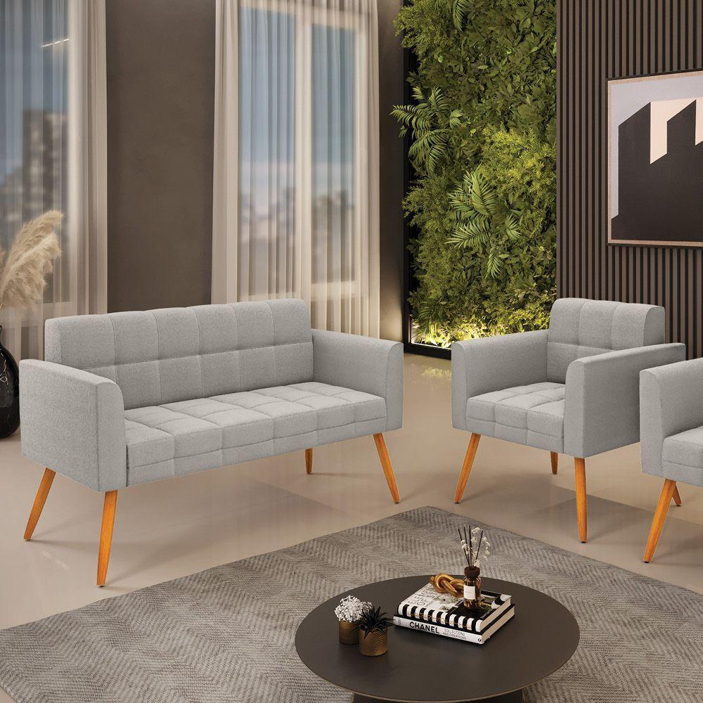 Namoradeira E Poltrona Pé Palito Castanho Elisa Bouclê Cinza D03 - D'rossi - 7