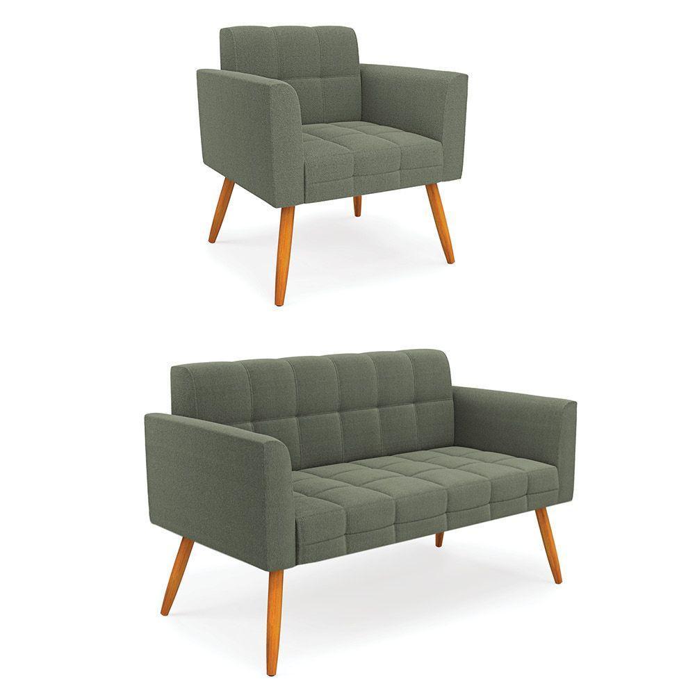 Namoradeira E Poltrona Pé Palito Castanho Elisa Bouclê Menta D03 - D'rossi - 1