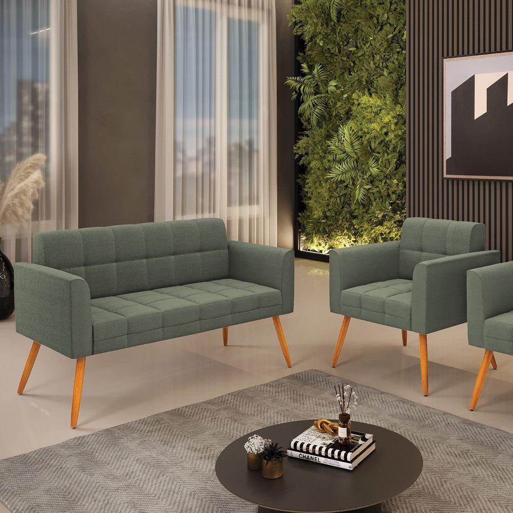 Namoradeira E Poltrona Pé Palito Castanho Elisa Bouclê Menta D03 - D'rossi - 7