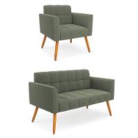 Namoradeira E Poltrona Pé Palito Castanho Elisa Bouclê Menta D03 - D'rossi - 1