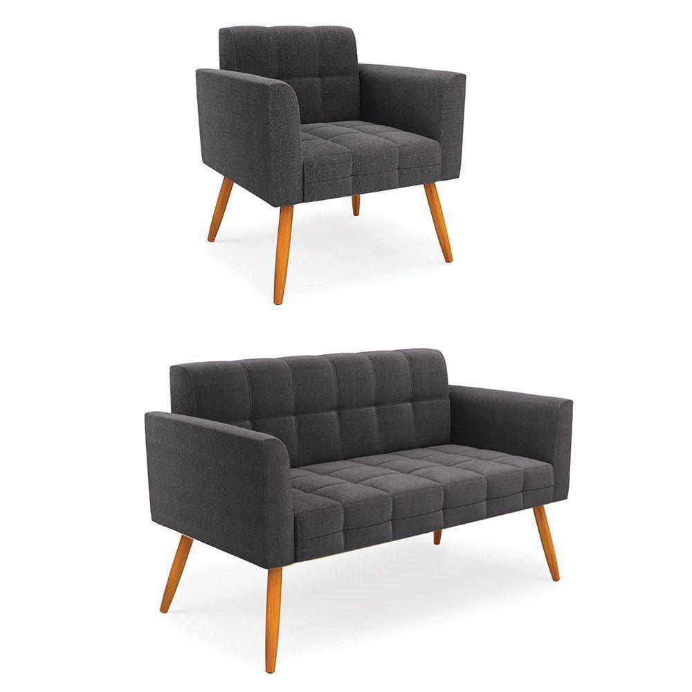 Namoradeira E Poltrona Pé Palito Castanho Elisa Bouclê Grafite D03 - D'rossi - 1