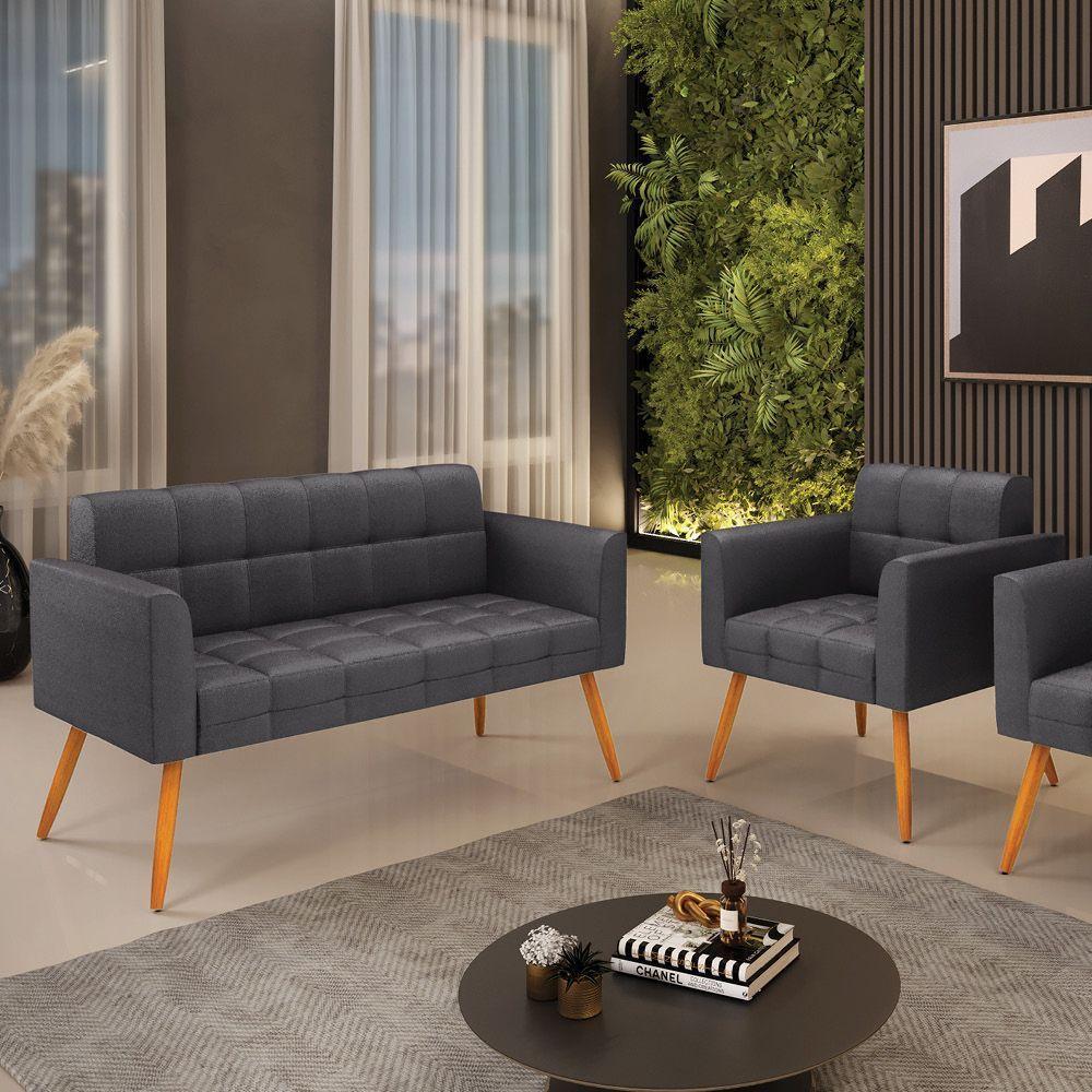 Namoradeira E Poltrona Pé Palito Castanho Elisa Bouclê Grafite D03 - D'rossi - 4