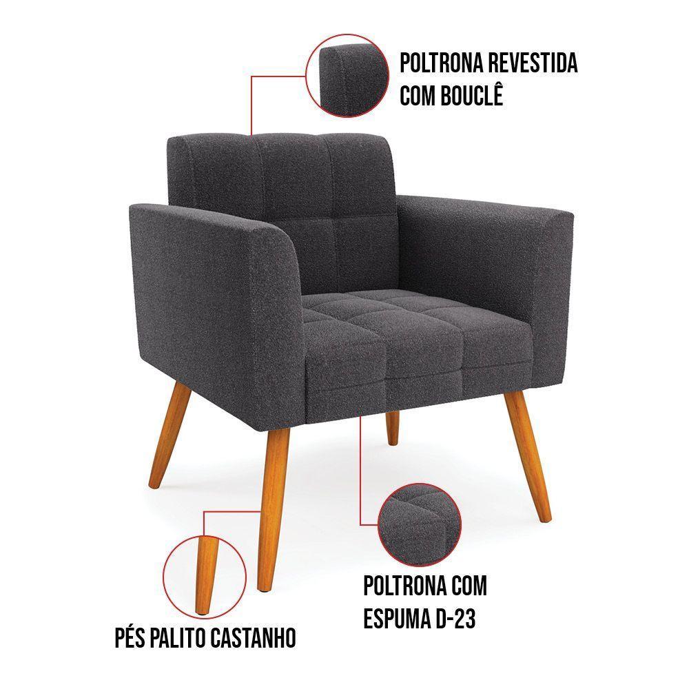 Namoradeira E Poltrona Pé Palito Castanho Elisa Bouclê Grafite D03 - D'rossi - 8