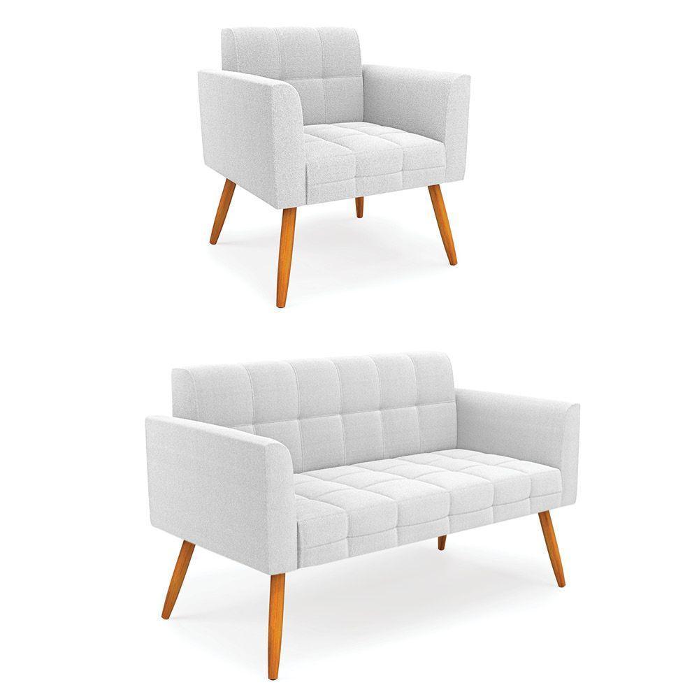 Namoradeira E Poltrona Pé Palito Castanho Elisa Bouclê Off White D03 - D'rossi - 1