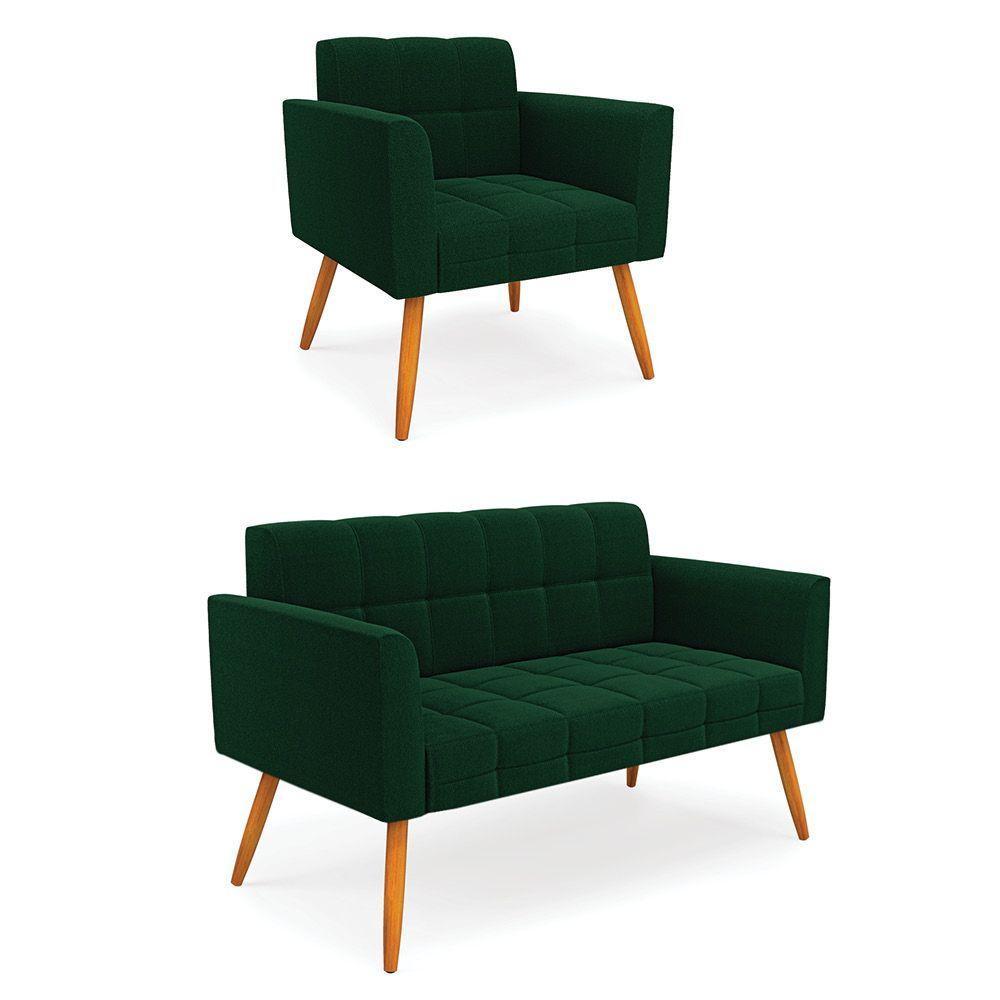 Namoradeira E Poltrona Pé Palito Castanho Elisa Bouclê Verde D03 - D'rossi - 1