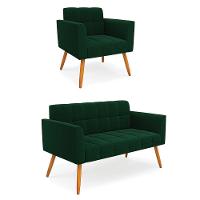 Namoradeira E Poltrona Pé Palito Castanho Elisa Bouclê Verde D03 - D'rossi - 1