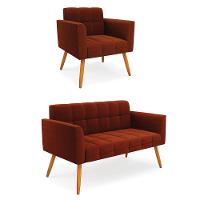 Namoradeira E Poltrona Pé Palito Castanho Elisa Bouclê Terra D03 - D'rossi - 1