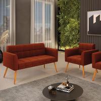 Namoradeira E Poltrona Pé Palito Castanho Elisa Bouclê Terra D03 - D'rossi - 7