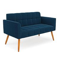 Namoradeira E 2 Poltronas Pé Palito Castanho Elisa Bouclê D03 - D'rossi Cor Azul - 2