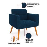 Namoradeira E 2 Poltronas Pé Palito Castanho Elisa Bouclê D03 - D'rossi Cor Azul - 8