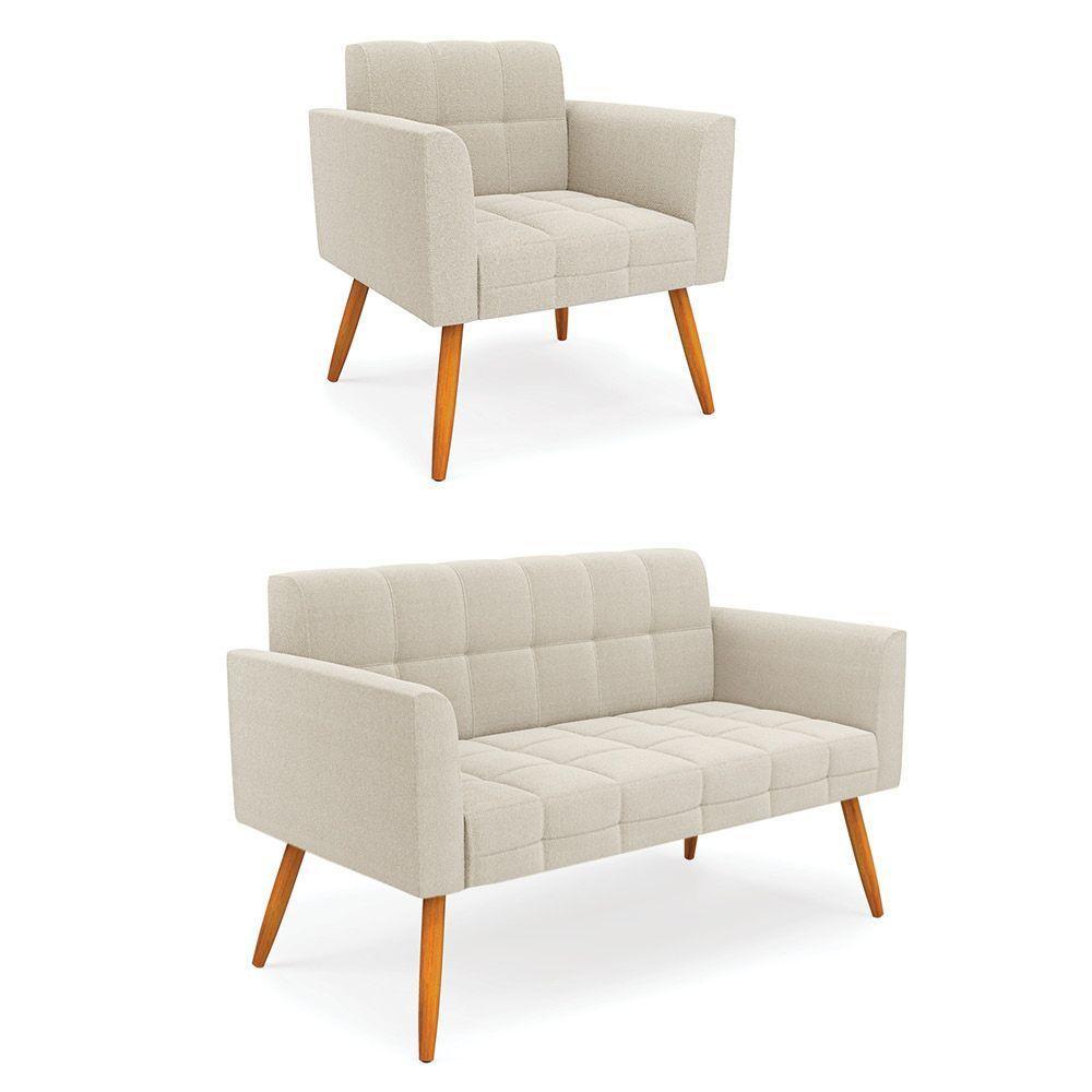 Namoradeira E Poltrona Pé Palito Castanho Elisa Bouclê D03 - D'rossi Cor Bege - 1