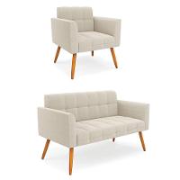 Namoradeira E Poltrona Pé Palito Castanho Elisa Bouclê D03 - D'rossi Cor Off White - 1